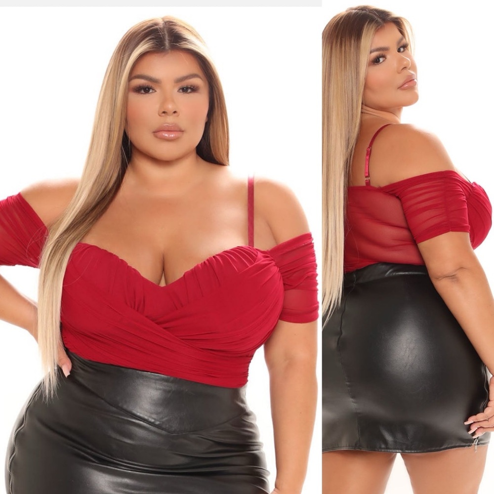 Plus Red Mesh Bodysuitt-NWT